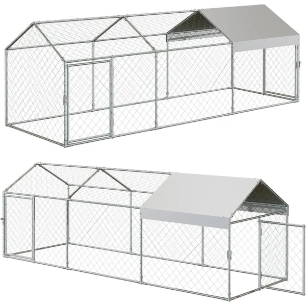 120"x40"x40" Large Walk-in Metal Chicken Coop with Waterproof Anti-UV Cover